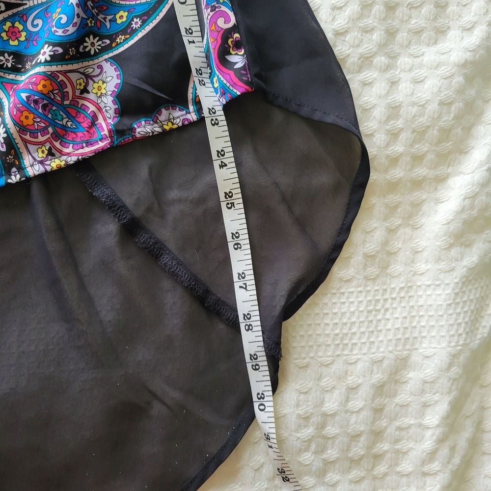 Nicole by Nicole Miller Womens Paisley High Low Blouse Black Shear Back Large‎ - Picture 8 of 9